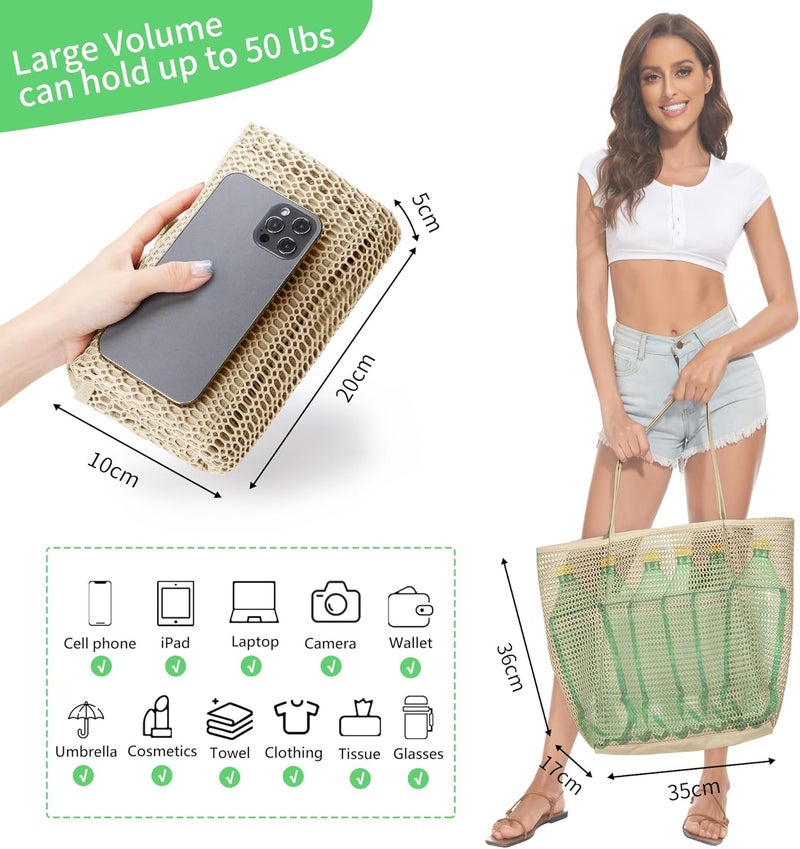 KALIDI BeachNylon Mesh Tote Bag, Casual Tote Bag Hobo Women Foldable MAX 23L Shoulder Bag For Beach Picnic Vacation - Image 4